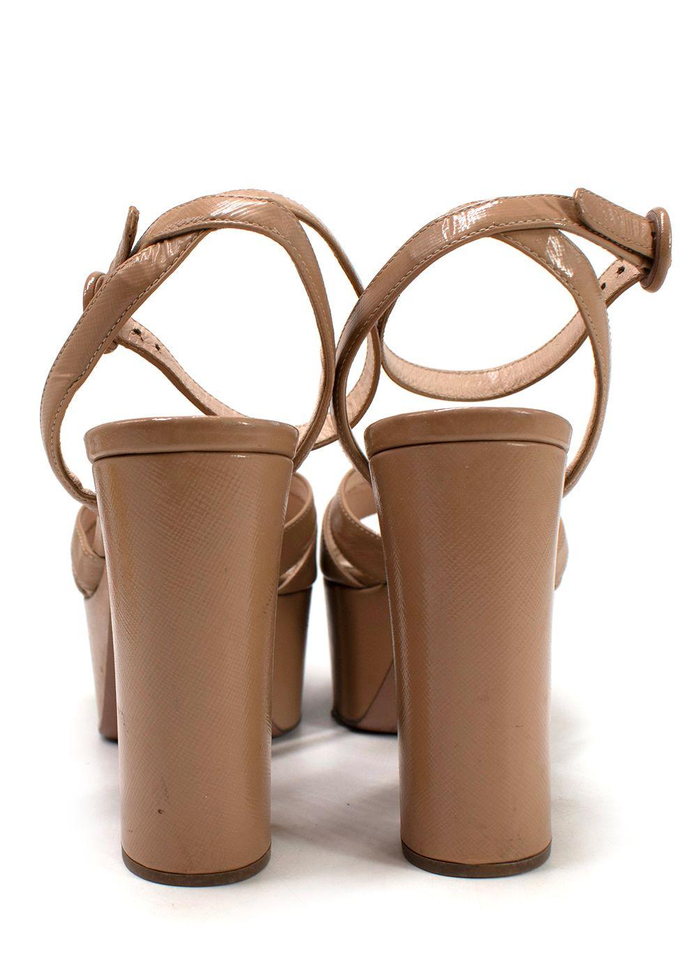 Prada Beige Textured Leather Platform Heels