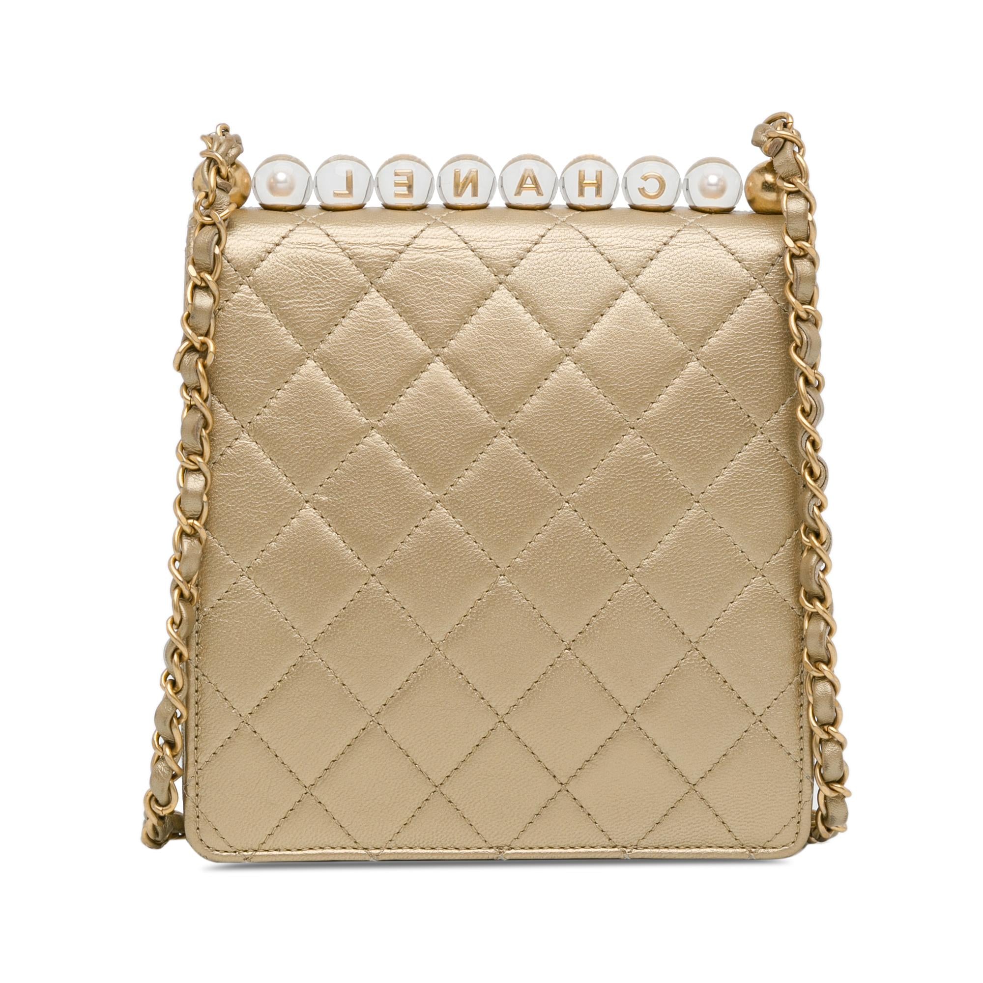 Chanel Metallic Gold Small Lambskin Chic Pearls Flap Bag