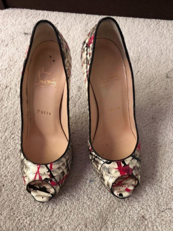 Christian Louboutin Paint Splatter Python Peep-Toe Pumps
