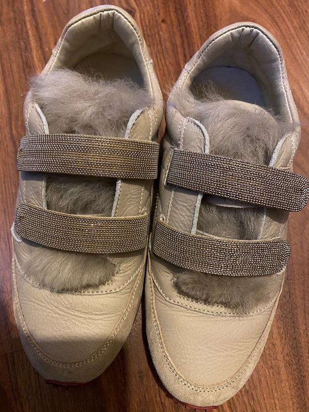 Brunello Cucinelli Sneakers with Fur Tongue & Monilli Bead Straps