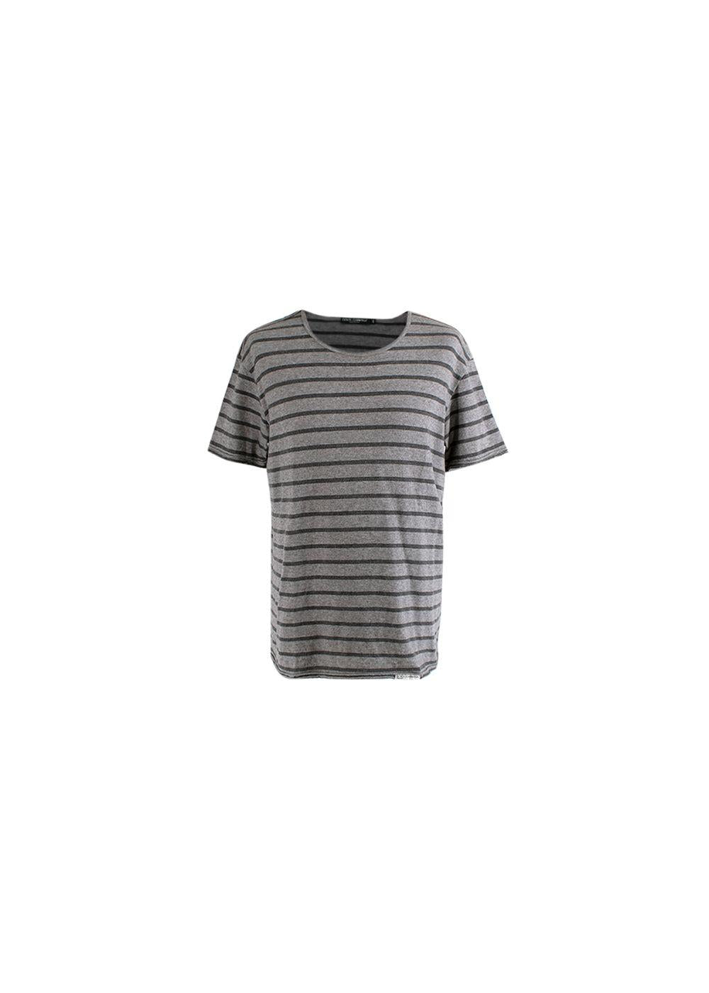Grey Striped Cotton Jersey T-Shirt