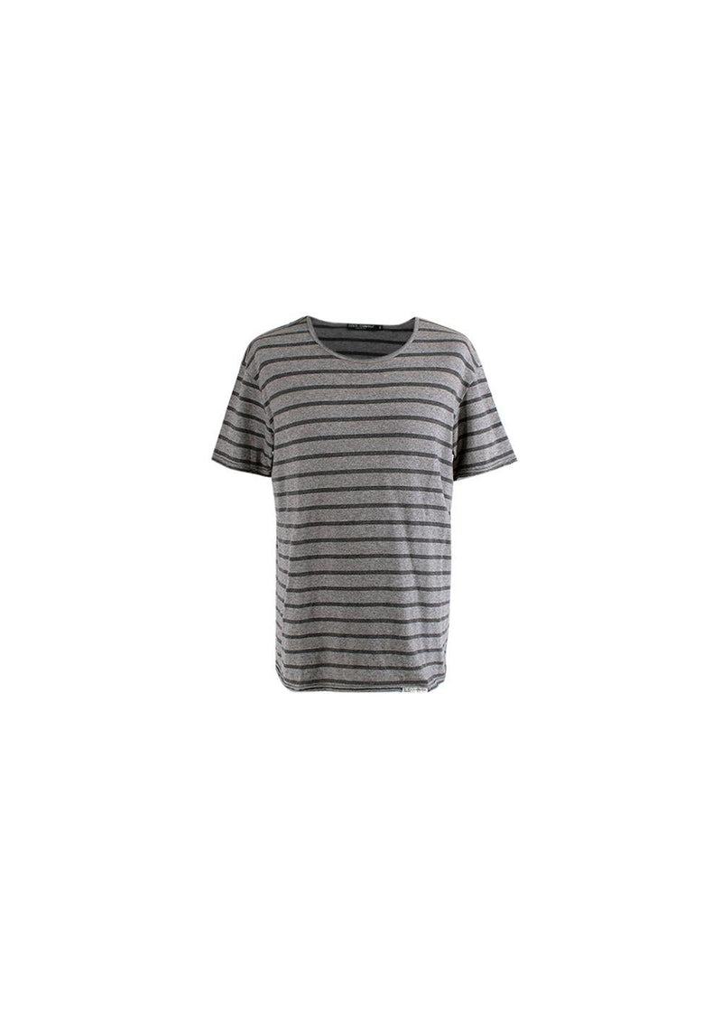 Grey Striped Cotton Jersey T-Shirt