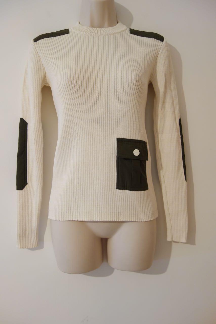 beige ribbed knit patch pocket jumper