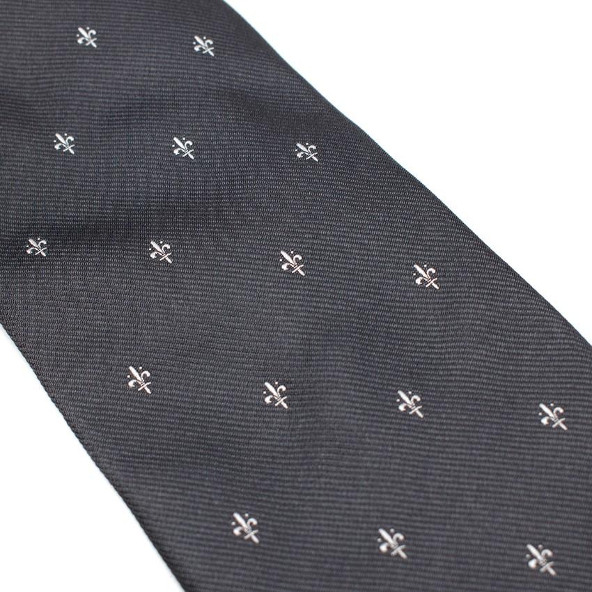 Luciano Firenze Steel Grey Fleur de Lis Silk Twill Tie