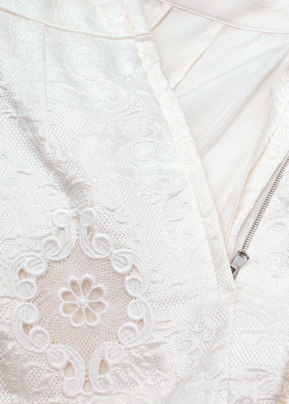 Dolce and Gabbana White Brocade Embroidered  Pencil Skirt