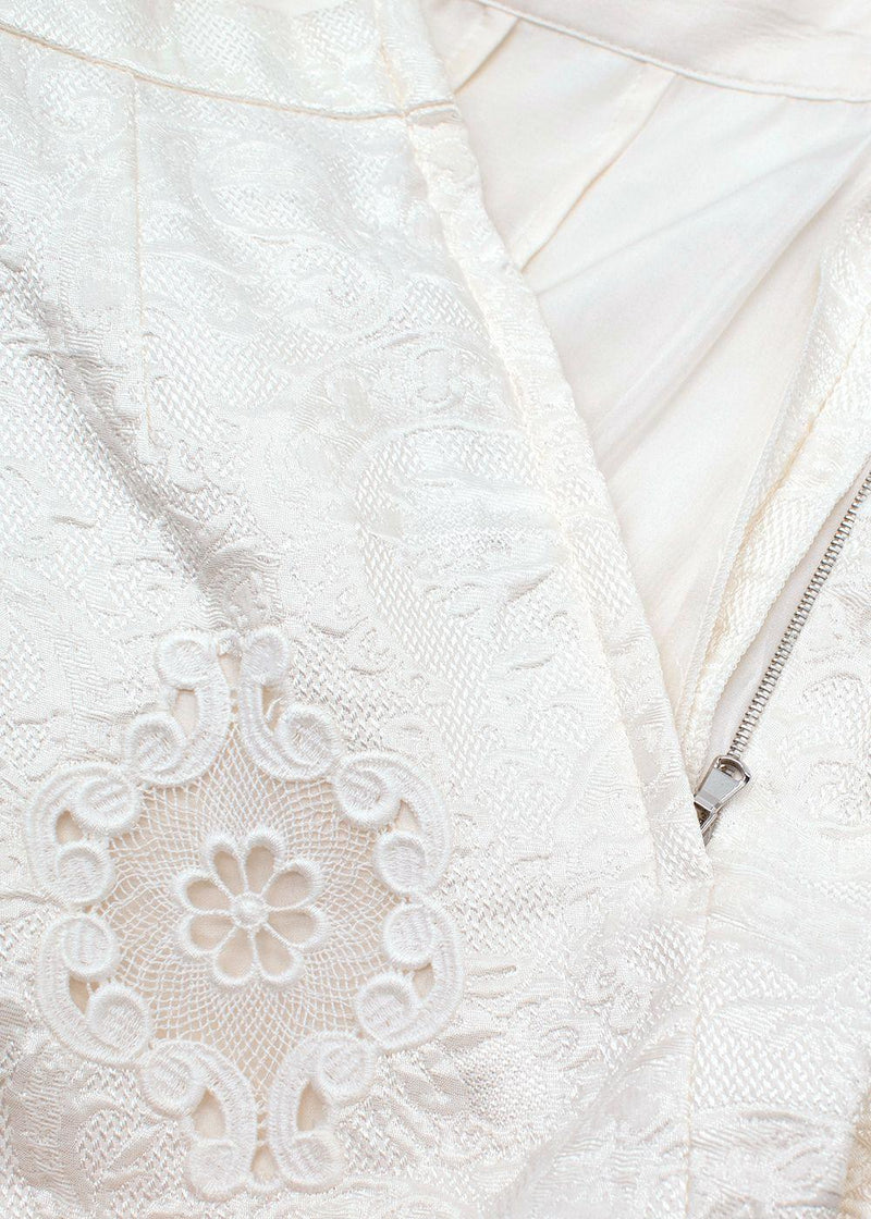 Dolce and Gabbana White Brocade Embroidered  Pencil Skirt