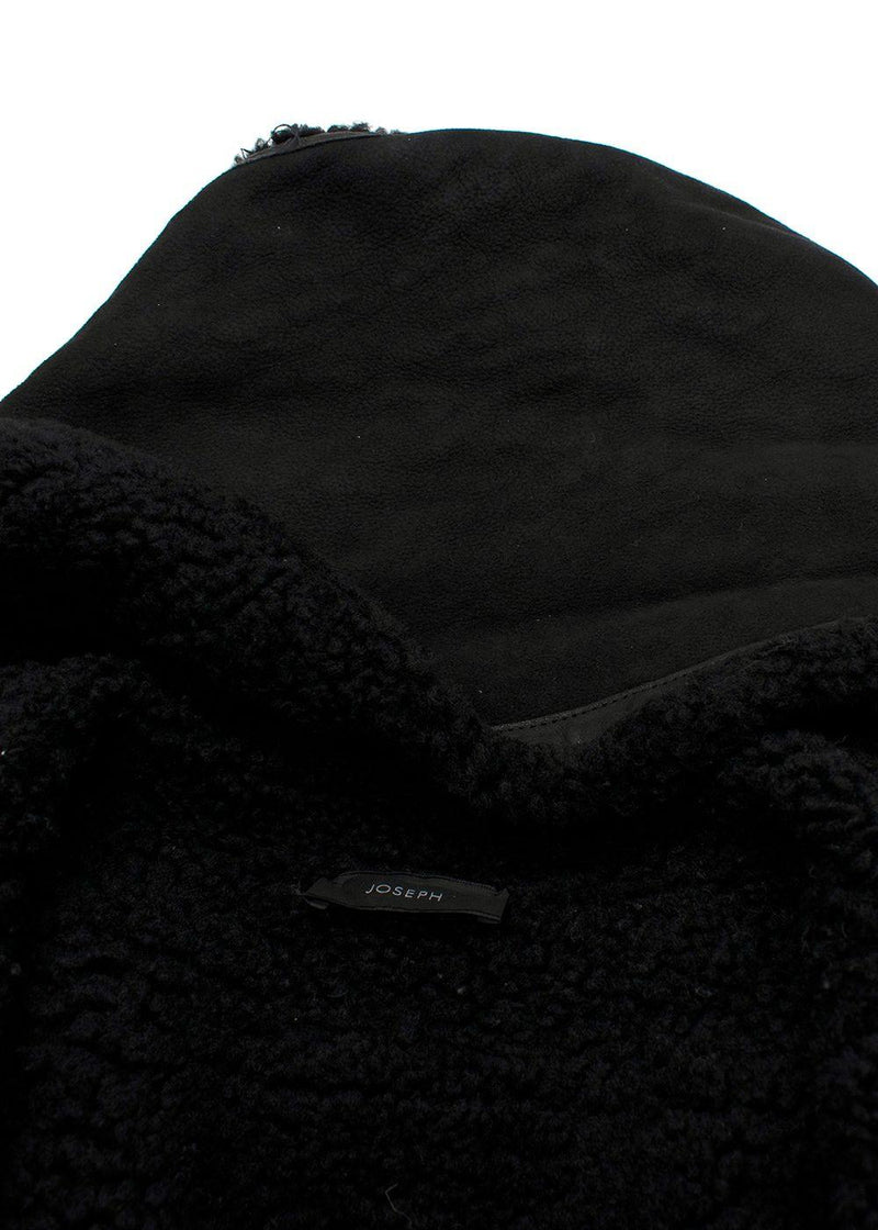 Joseph Black Shearling Hooded Biker Jacket