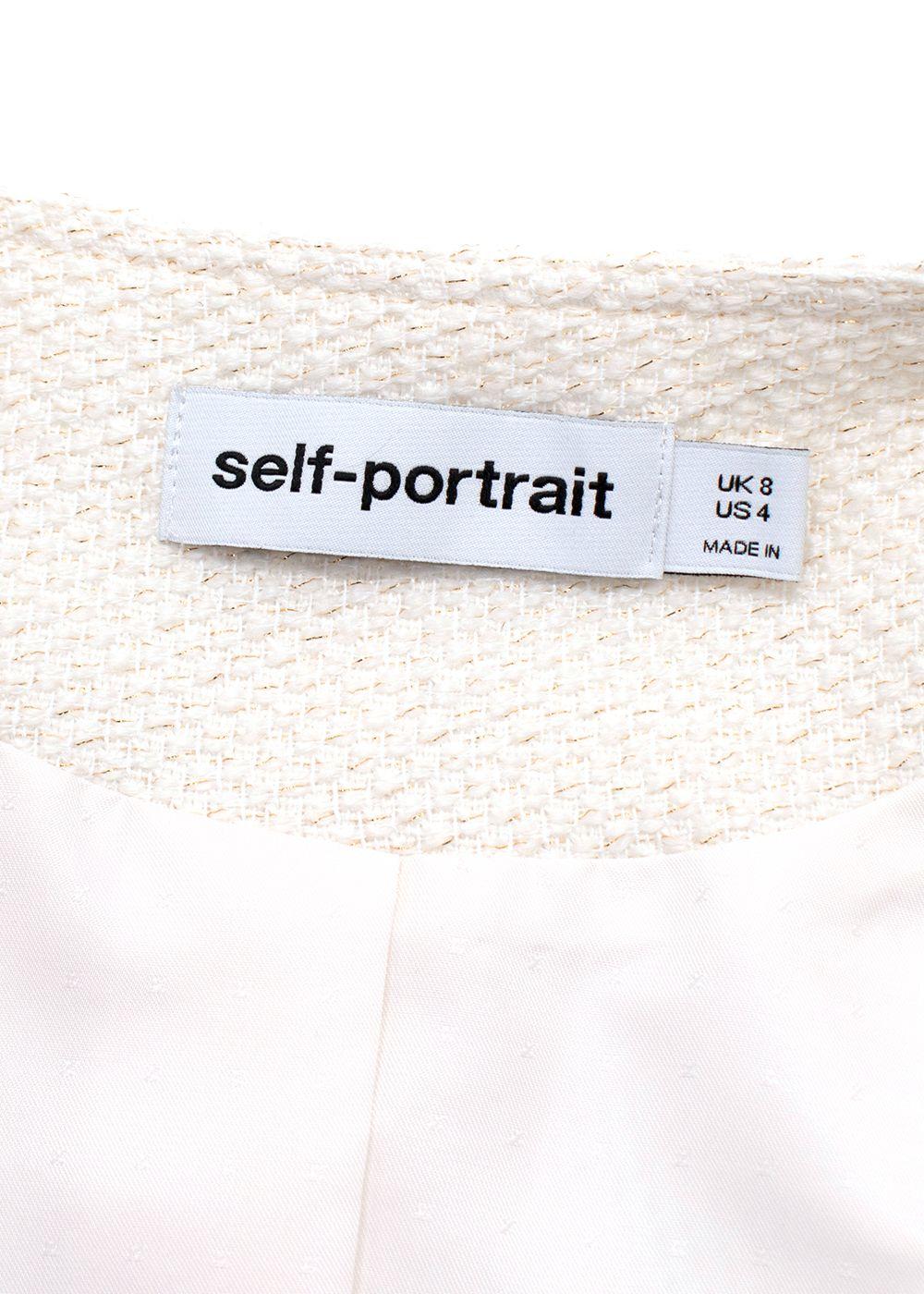 Self Portrait Cream Tweed Faux Pearl Embellished Mini Dress