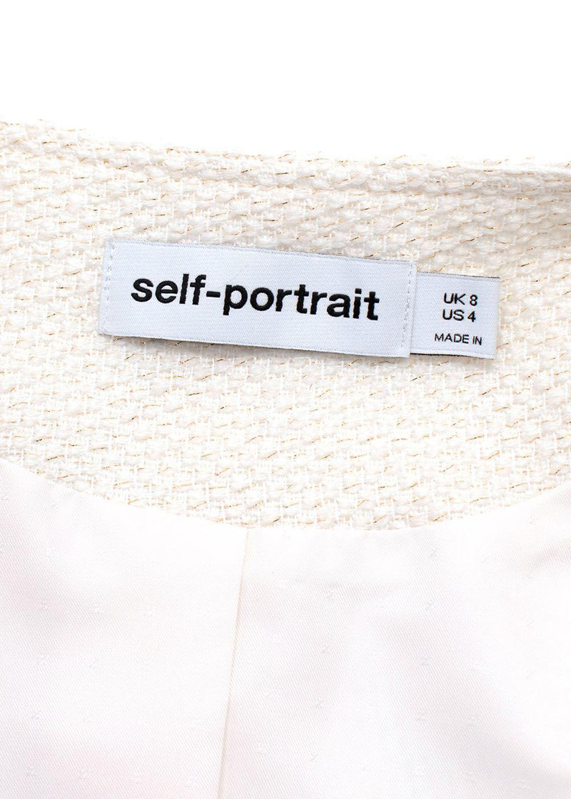 Self Portrait Cream Tweed Faux Pearl Embellished Mini Dress
