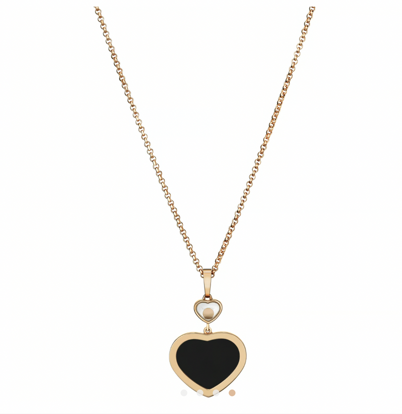 Rose Gold Black Happy Hearts Pendant Necklace