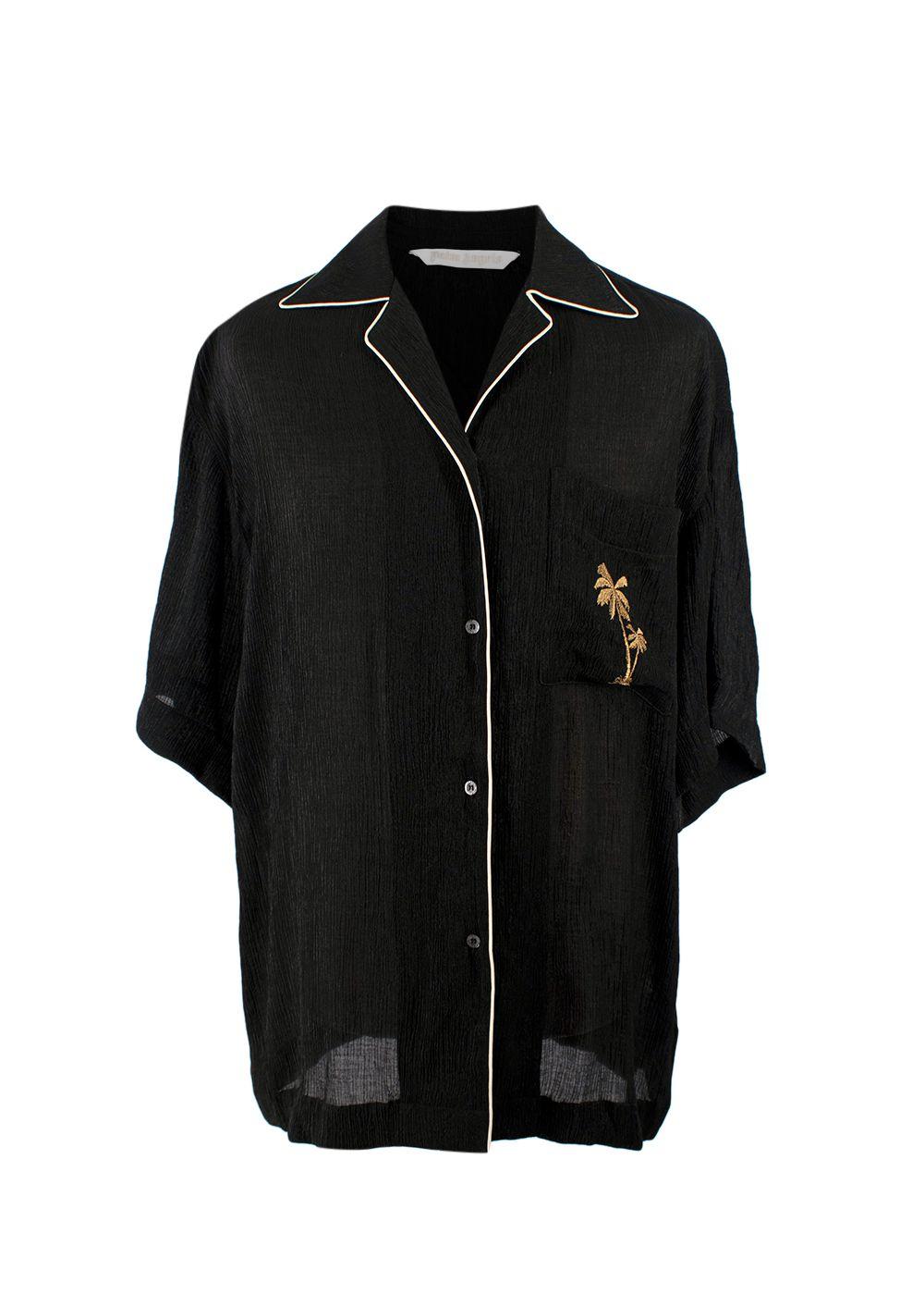 Palm Angels Black Soiree Logo Embroidered Bowling Shirt