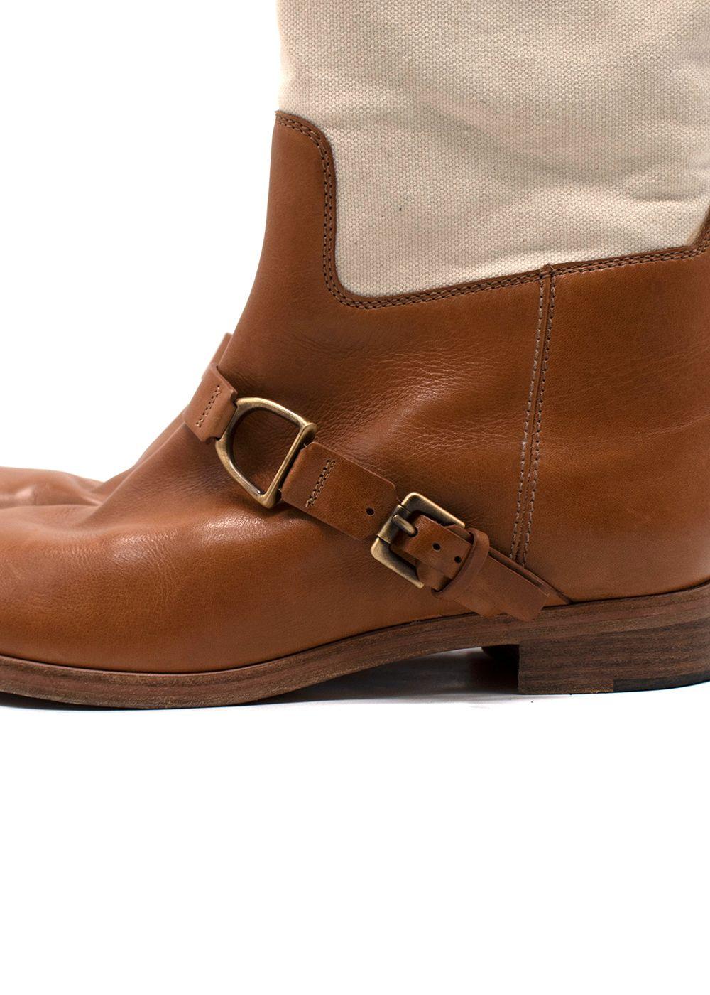 Ralph Lauren Beige Canvas-Leather Riding Boot