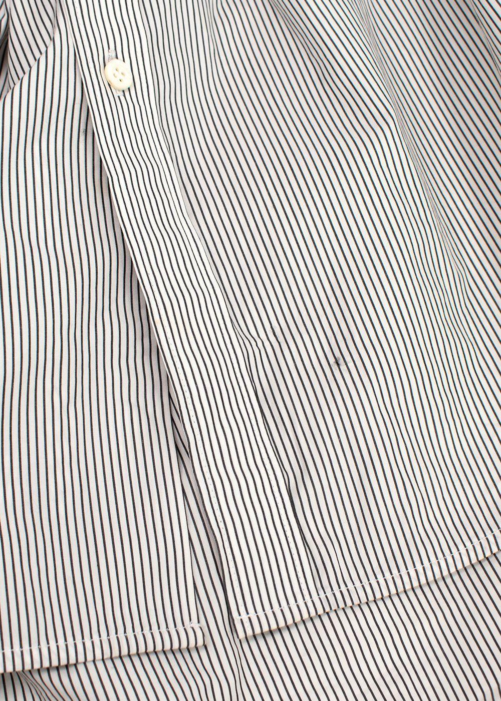 Balenciaga White and Navy Striped Logo Oversized Shirt with Tie Detail