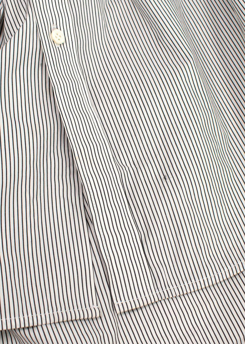 Balenciaga White and Navy Striped Logo Oversized Shirt with Tie Detail