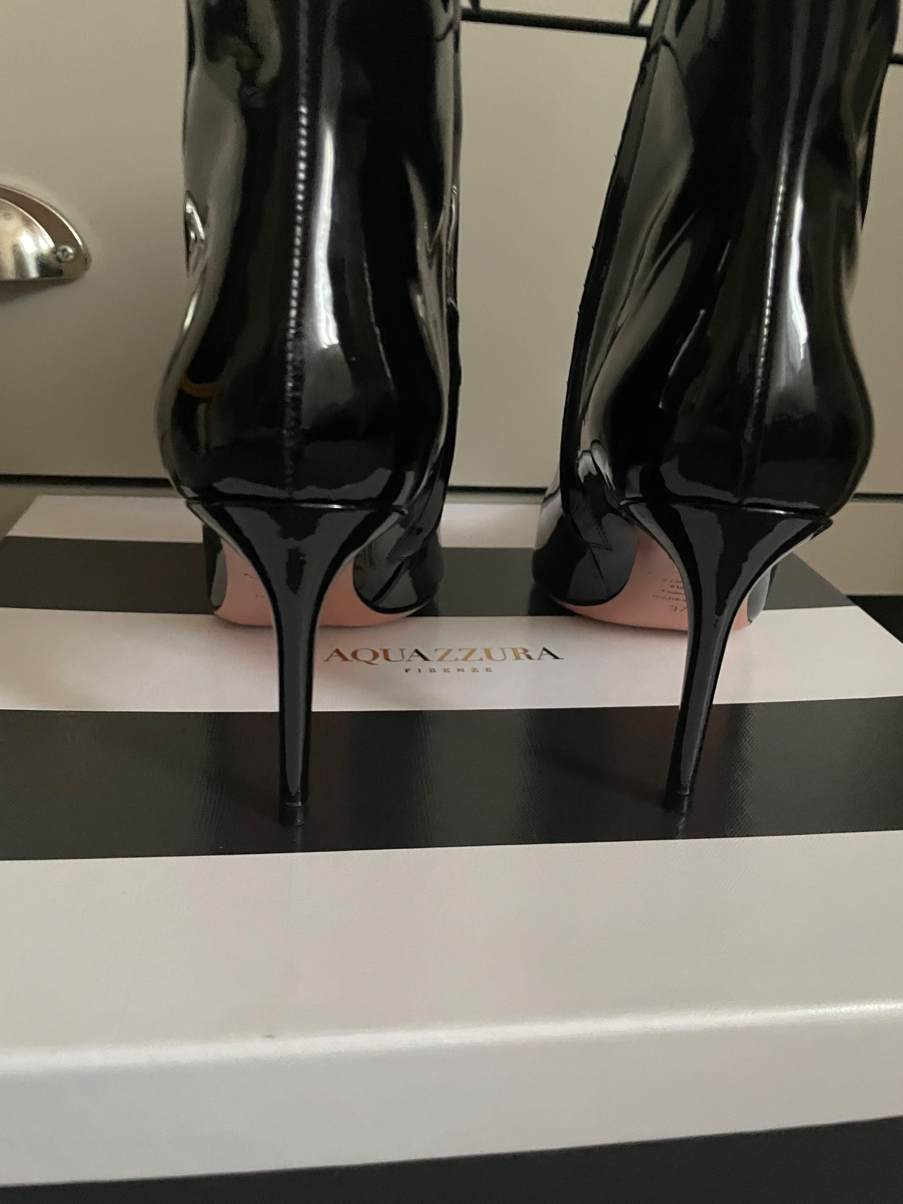Aquazzura Black Patent Leather Heeled Ankle Boots