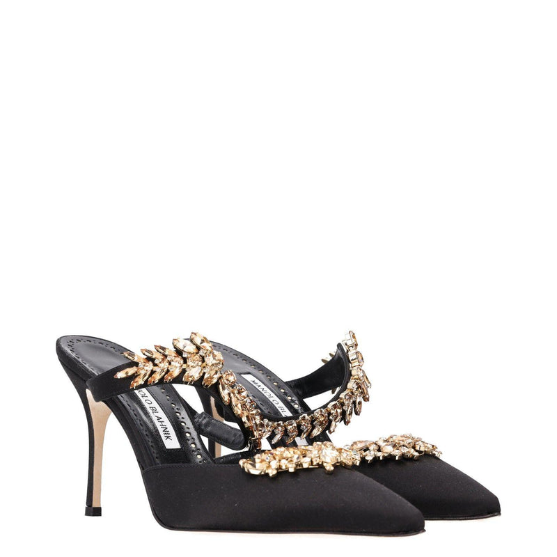Manolo Blahnik Lurum 90MM Embellished Satin Mules