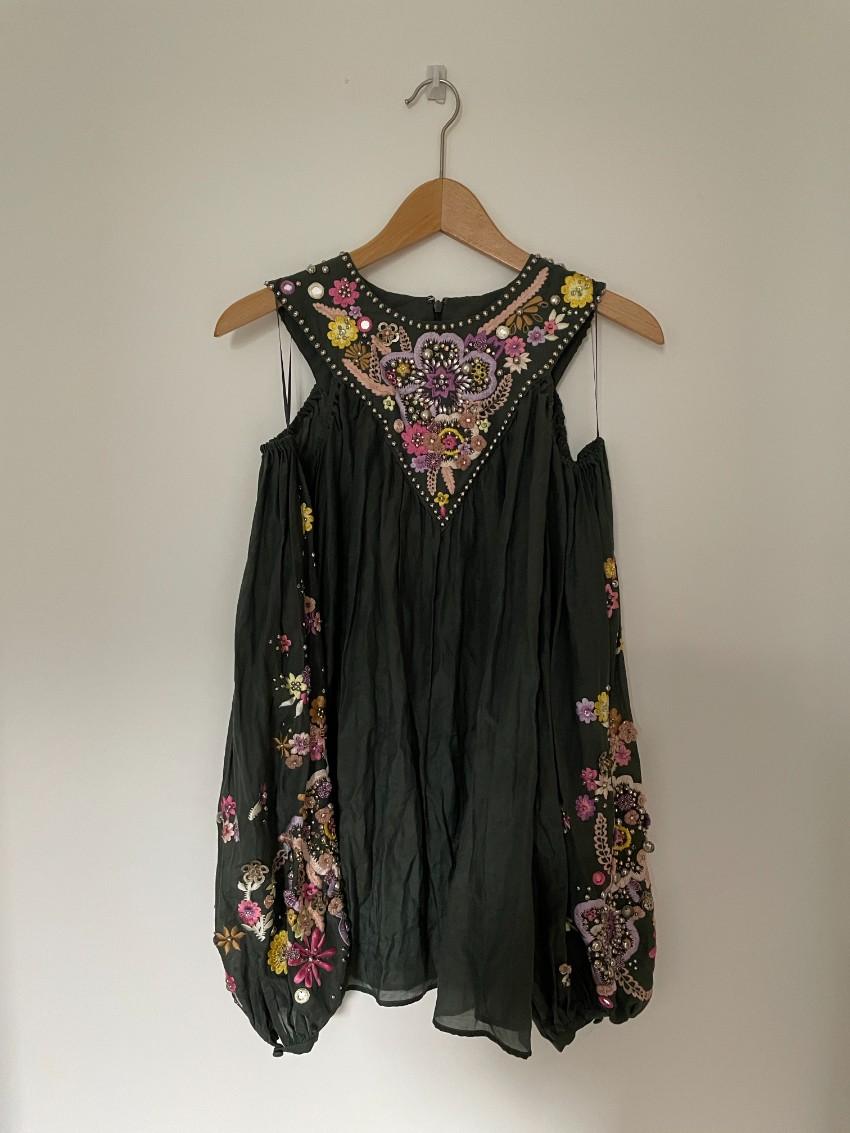 Emilio Pucci Khaki Studded Embroidered Cold-Shoulder Blouse