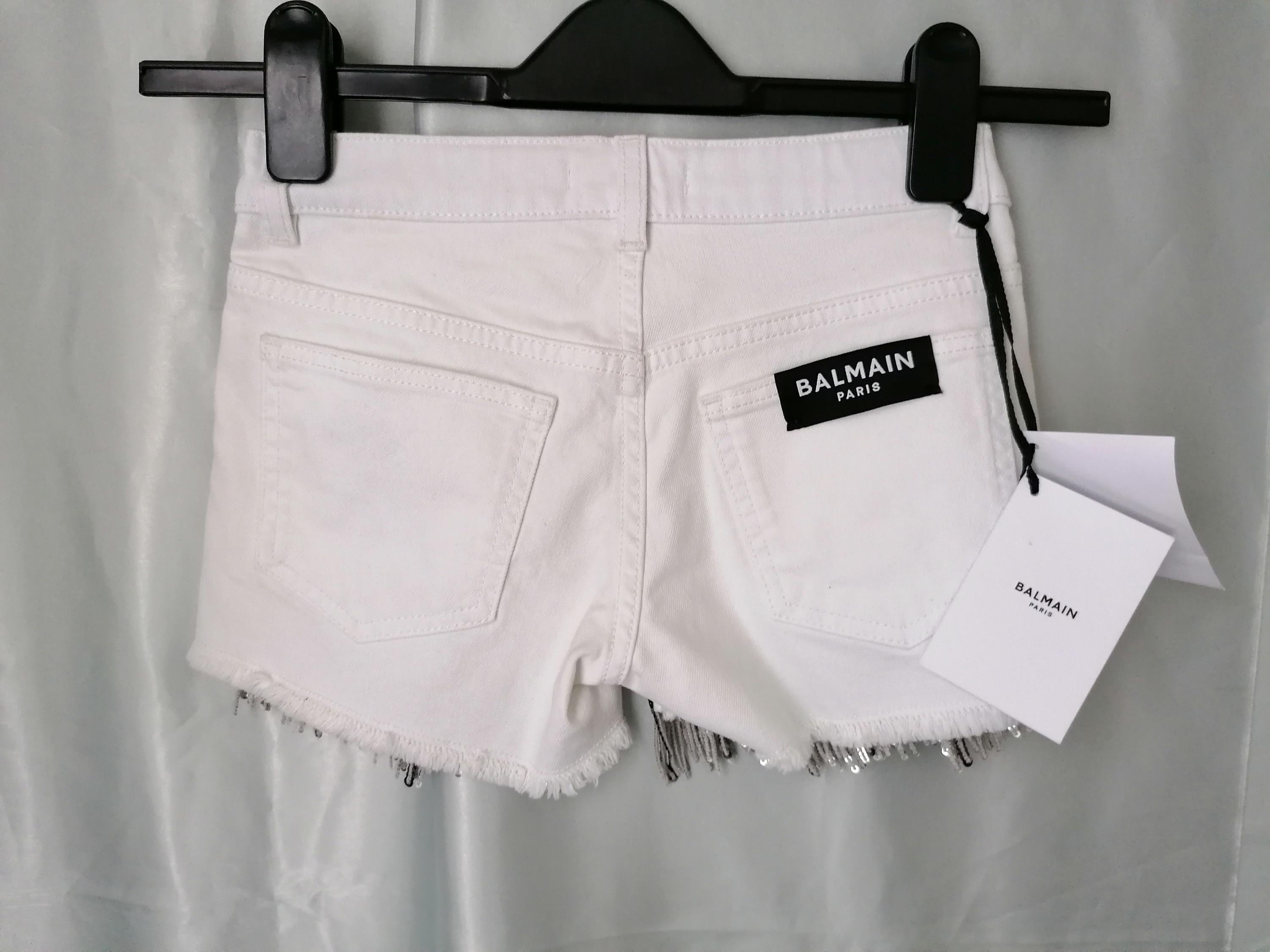 White Denim Sequin Fringed Shorts
