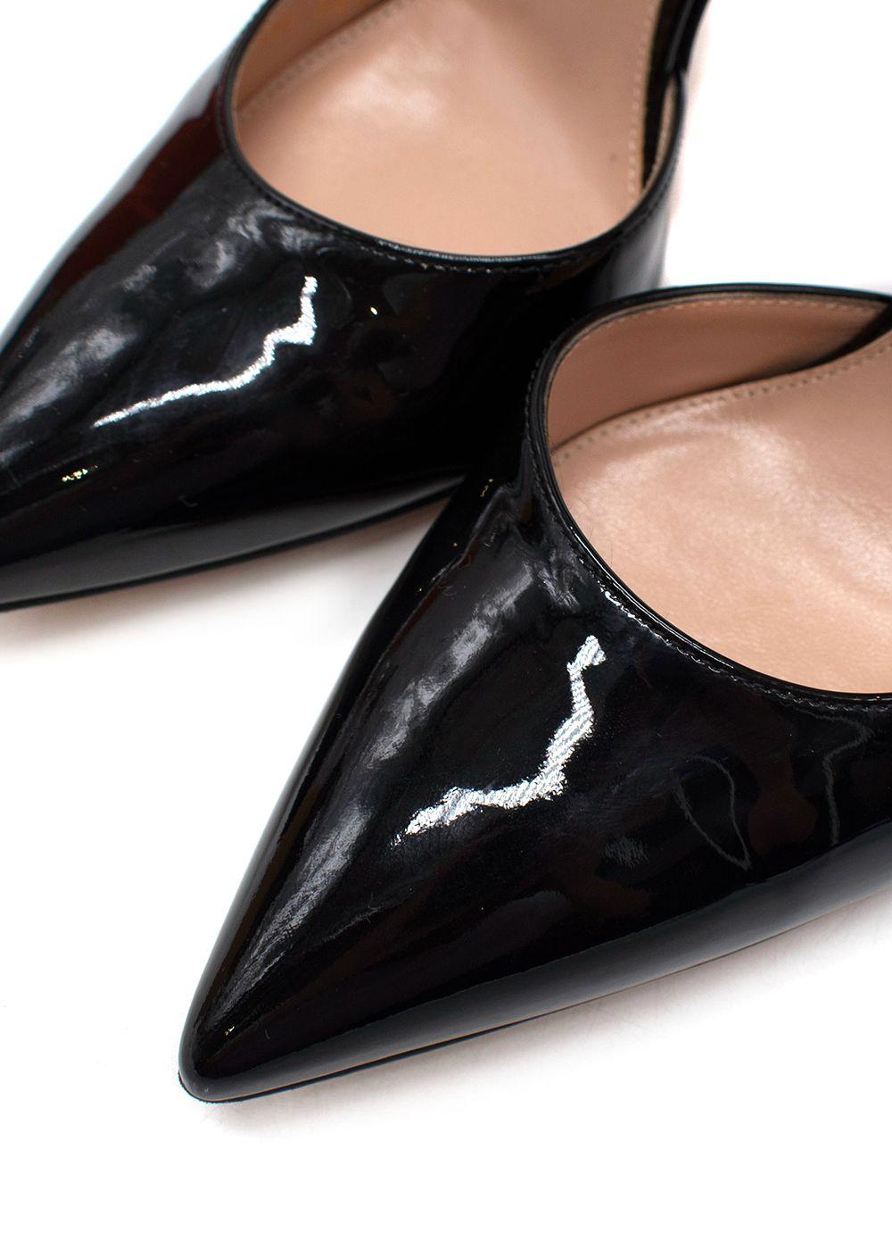 Gianvito Rossi Patent Leather Ruffle Lace Embellishment Heeled Pumps