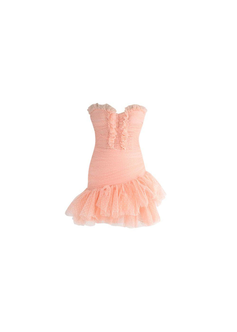 Pink Swiss Dot Tulle Cocktail Dress