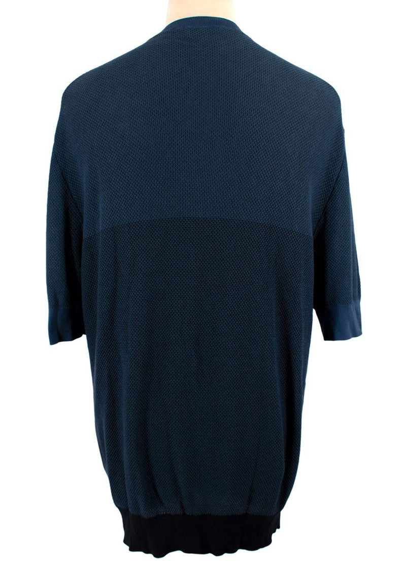 Hermes Blue Two-tone Knitted Cotton  T-Shirt