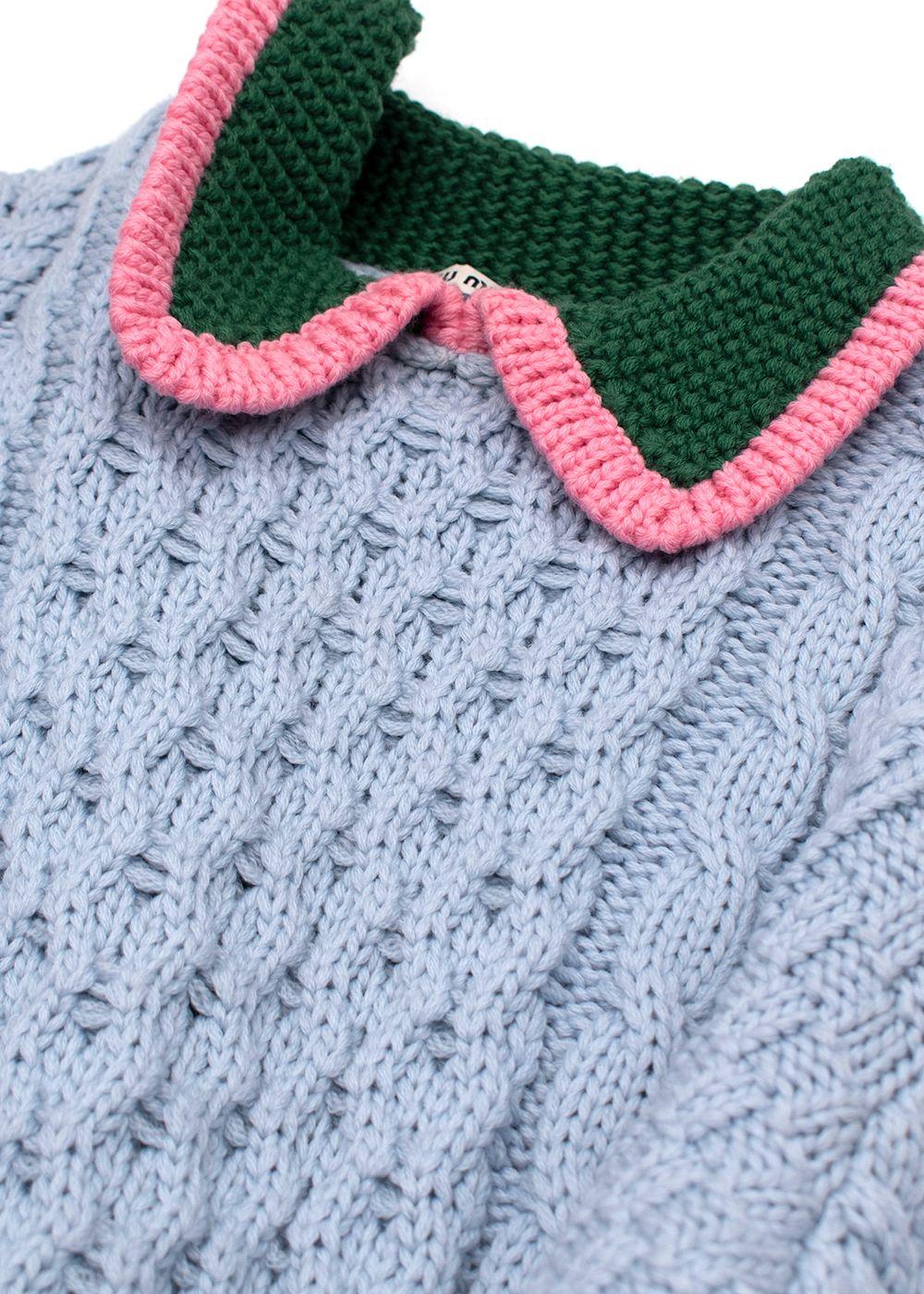 Miu Miu Blue Argyle Knit Jumper with Contrast Collar Detail