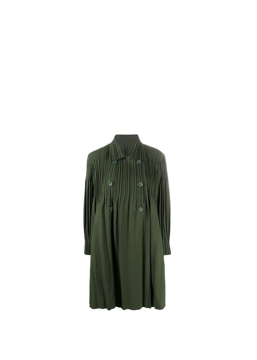 Khaki Double Breasted Pleated Coat