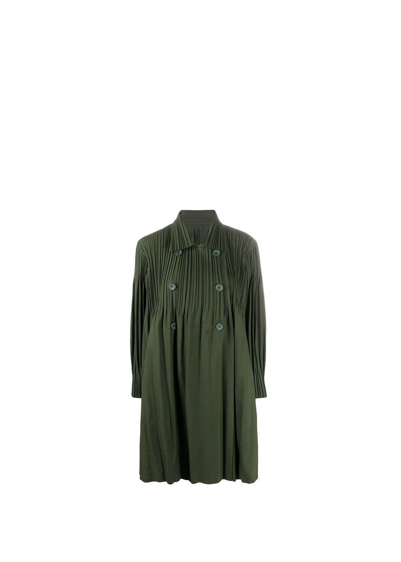 Khaki Double Breasted Pleated Coat