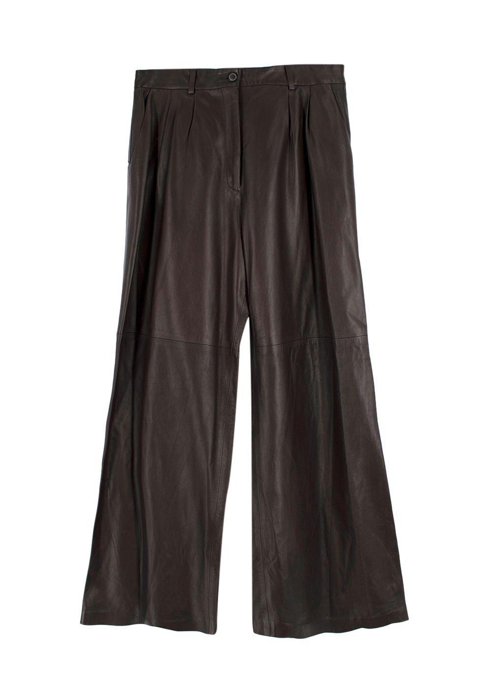 Nili Lotan Chocolate Brown Nico  Wide Leg Leather Trousers