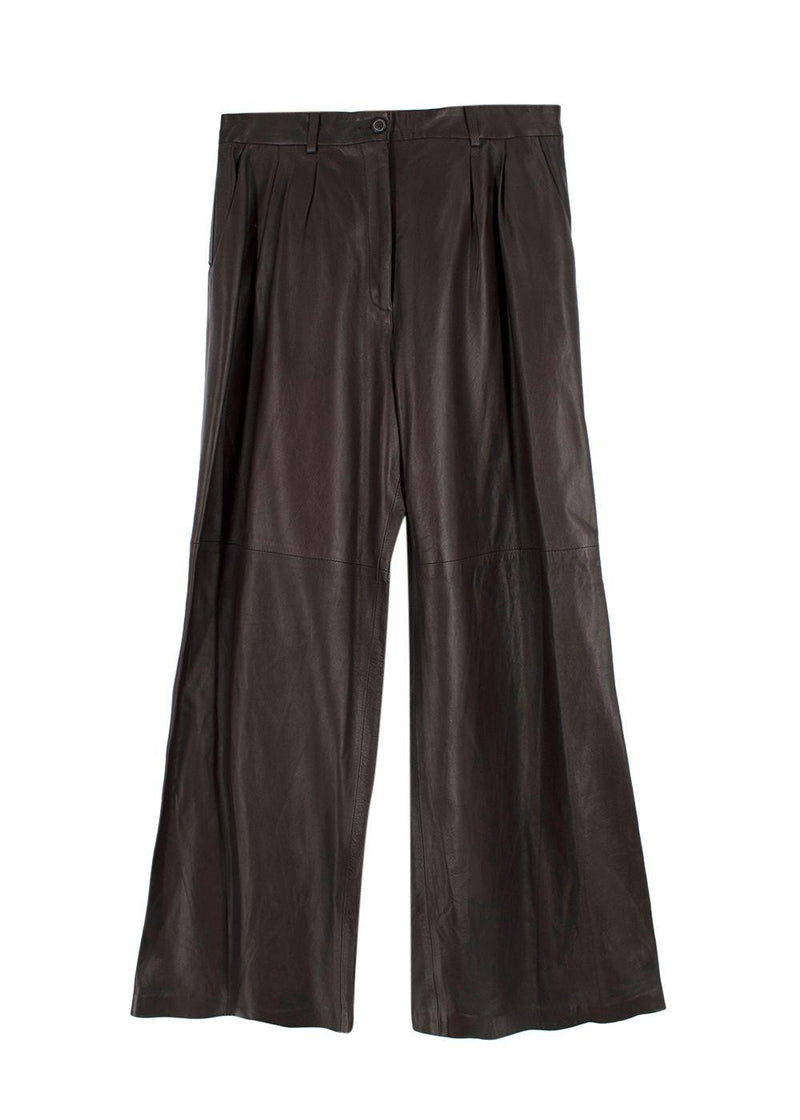 Nili Lotan Chocolate Brown Nico  Wide Leg Leather Trousers
