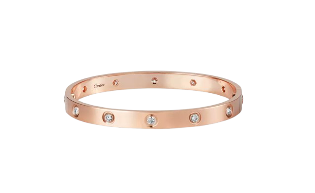 18 ct Rose Gold 10 Diamond Love Bracelet Size 17