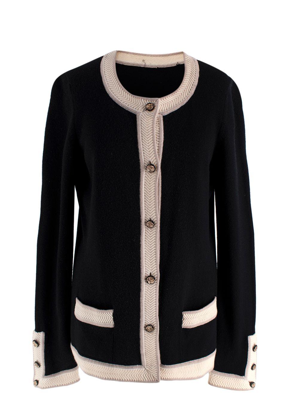 Chanel Black and Ivory Cashmere Cardigan