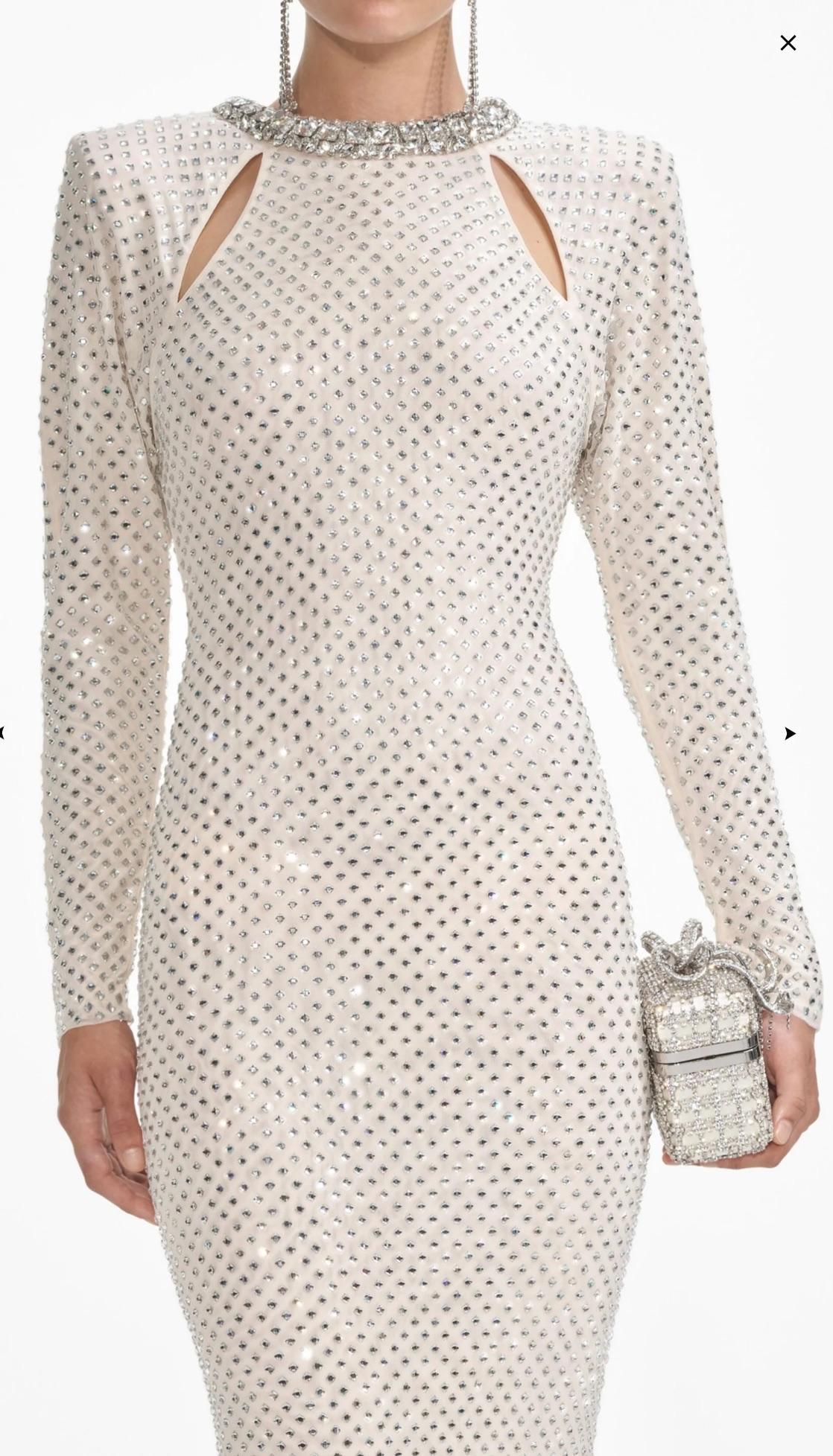 Self Portrait Cream Crystal Embellished Maxi Dress