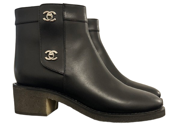 Chanel Black Interlocking CC Logo Ankle Boots