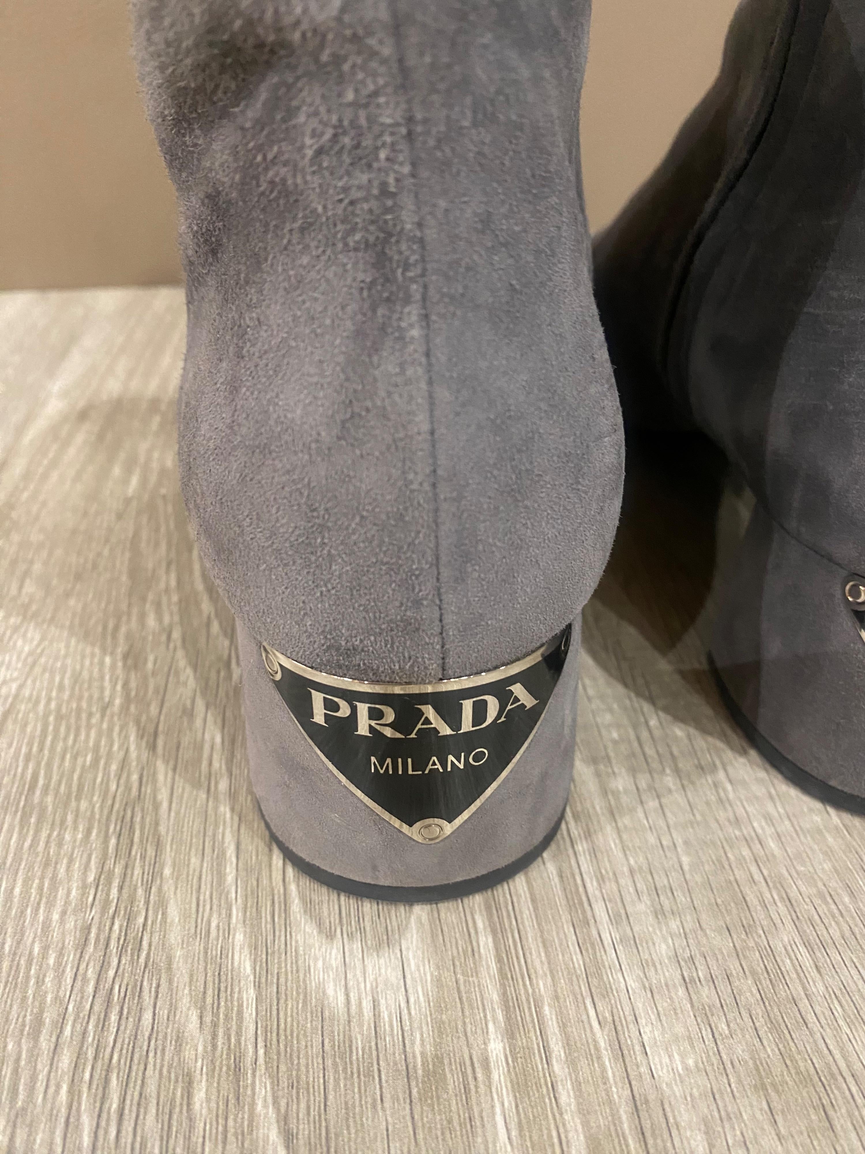 Grey Suede Plaque Heel Ankle Boots