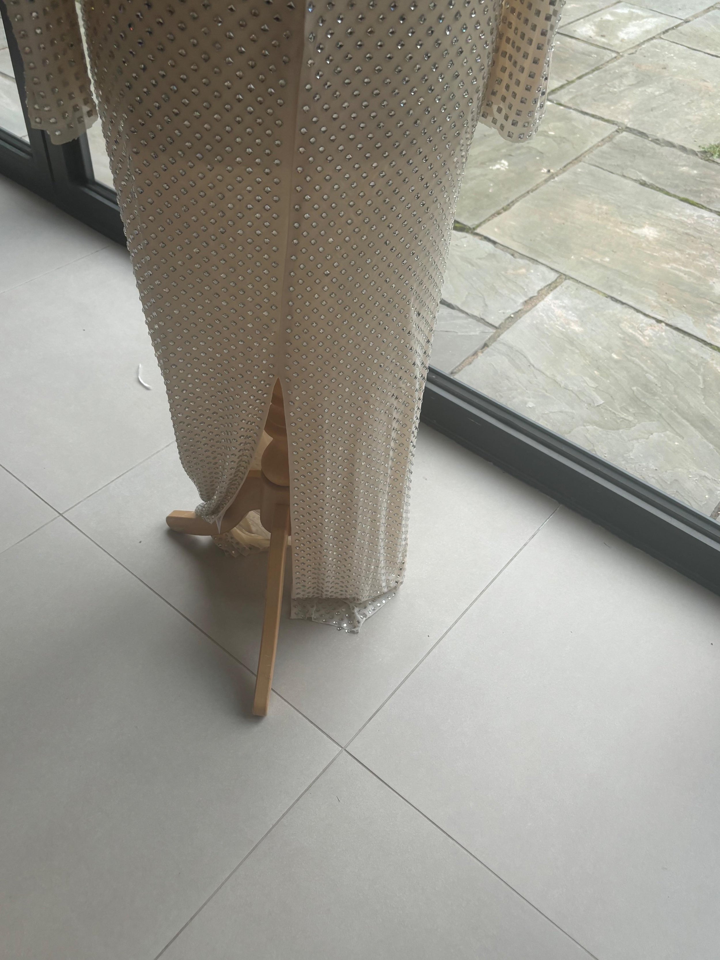 Self Portrait Cream Crystal Embellished Maxi Dress