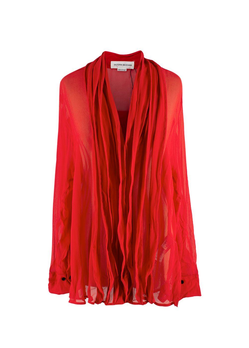 Victoria Beckham Red Sheer Ruffle Detail Blouse