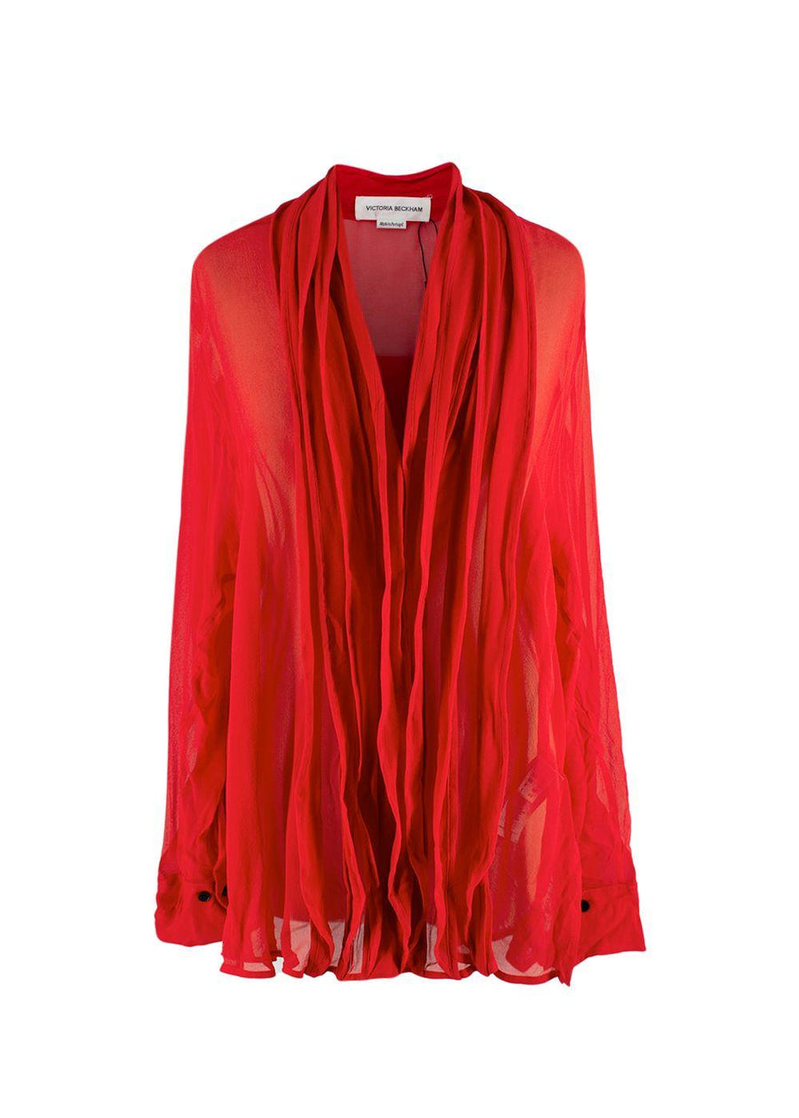 Victoria Beckham Red Sheer Ruffle Detail Blouse