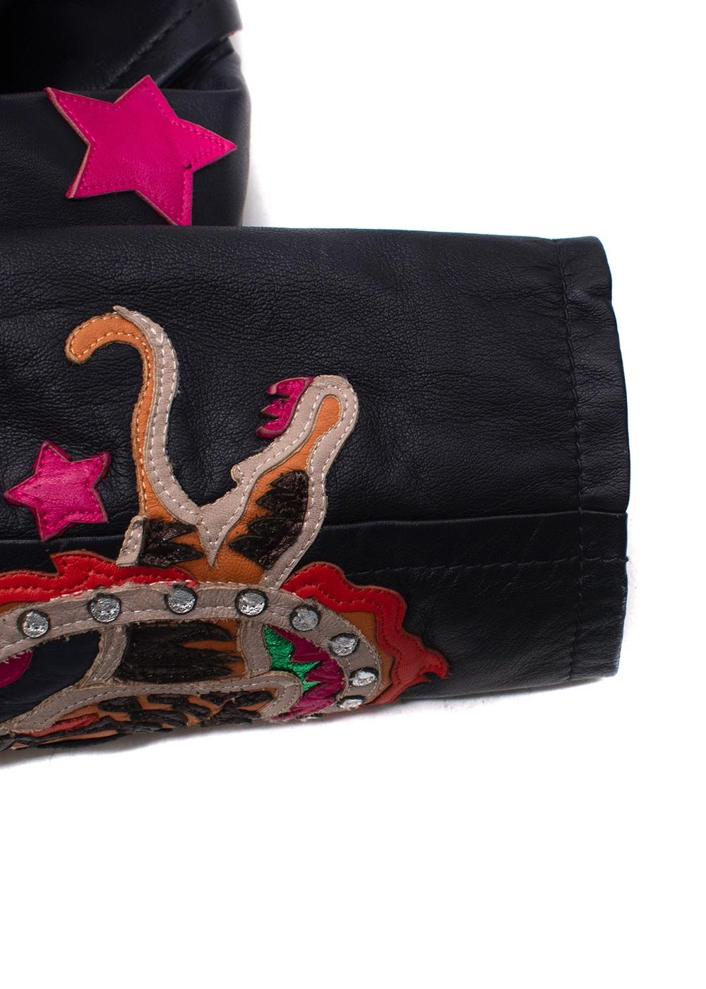 Roberto Cavalli Black Embellished Leather Trucker Jacket