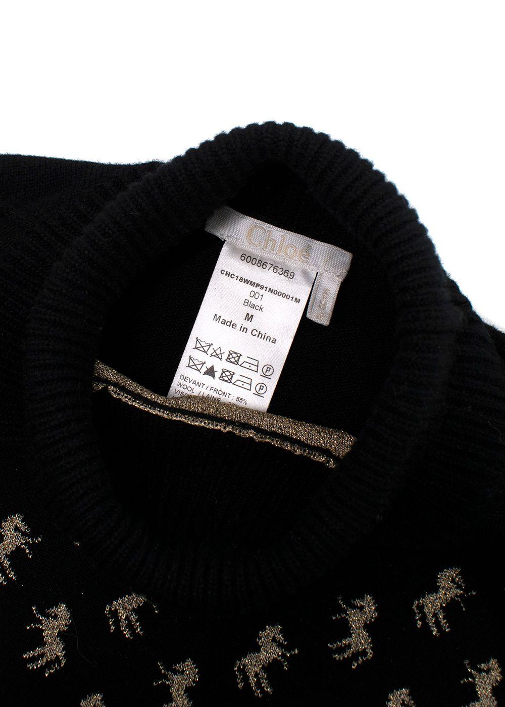 Chloe Black Gold Horse Turtleneck Sweater