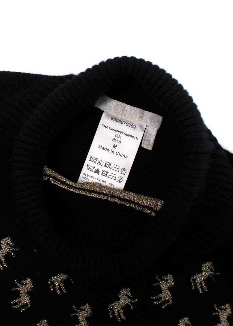 Chloe Black Gold Horse Turtleneck Sweater