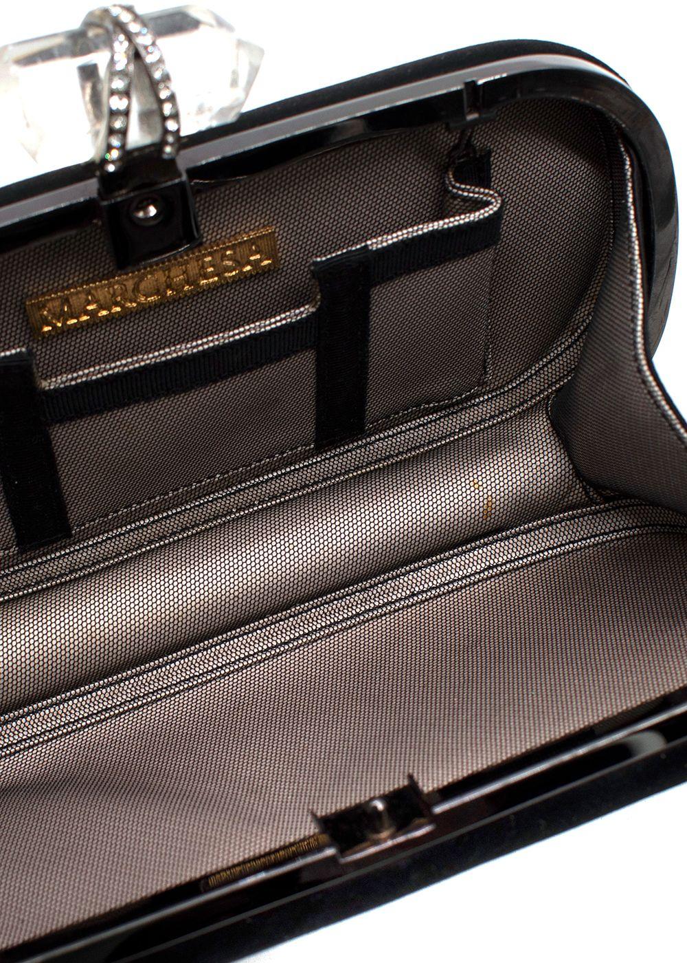 Marchesa Black Crystal Embellished Satin Box Clutch