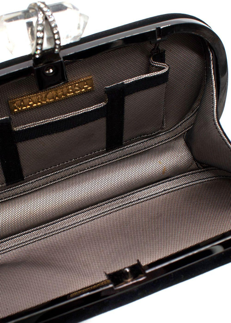 Marchesa Black Crystal Embellished Satin Box Clutch