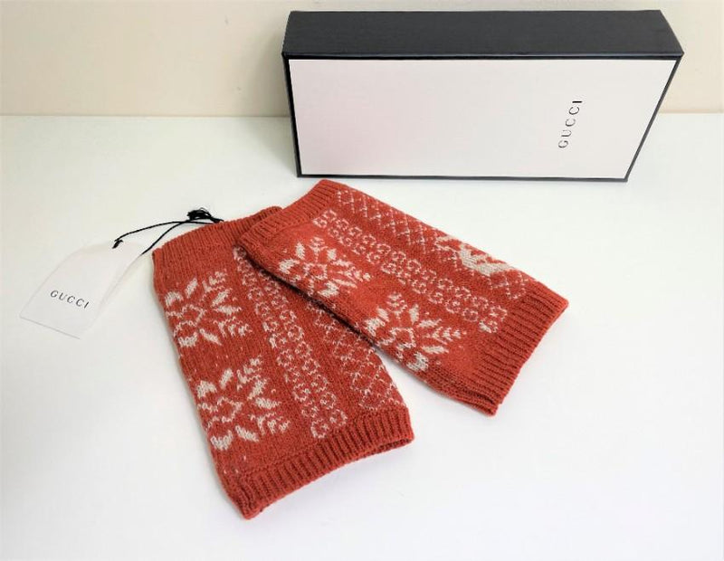 Gucci Orange Fair Isle Fingerless Foxlov Gloves - Size M