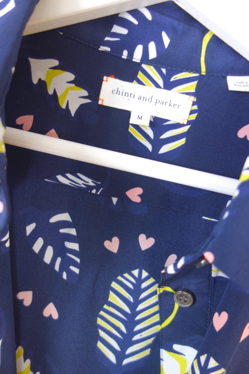 Chianti and Parker printed blue silk satin dress