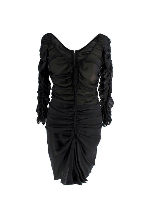 Isabel Marant Black Chiffon Ruched Mini Dress