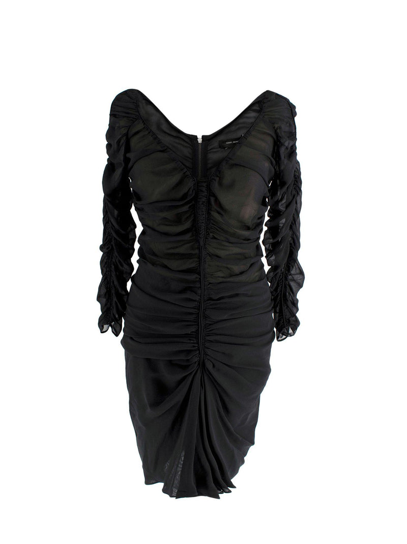 Isabel Marant Black Chiffon Ruched Mini Dress