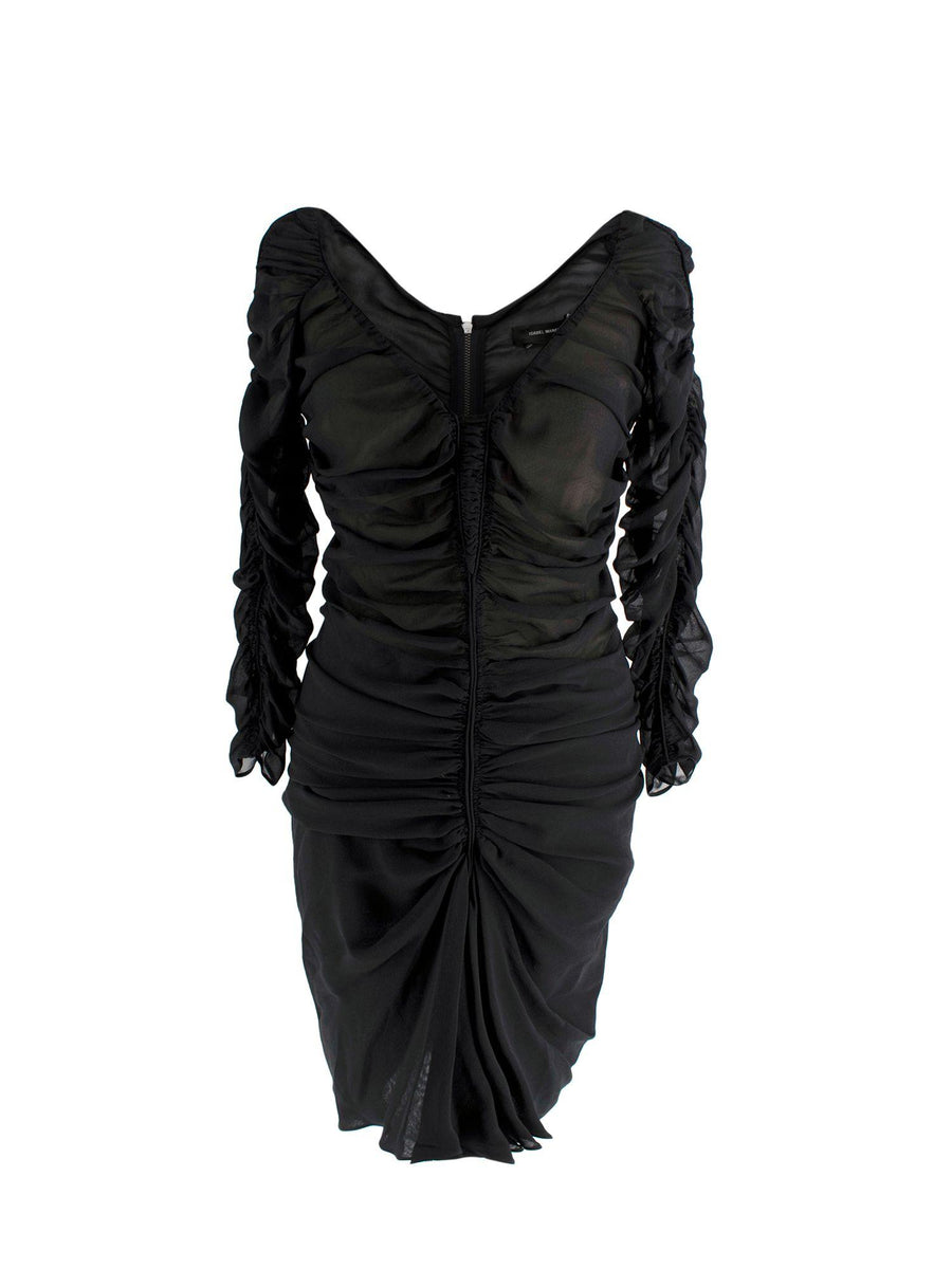 Isabel Marant Black Chiffon Ruched Mini Dress