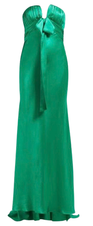 Alessandra Rich Green Ruched Strapless Silk Charmeuse Gown