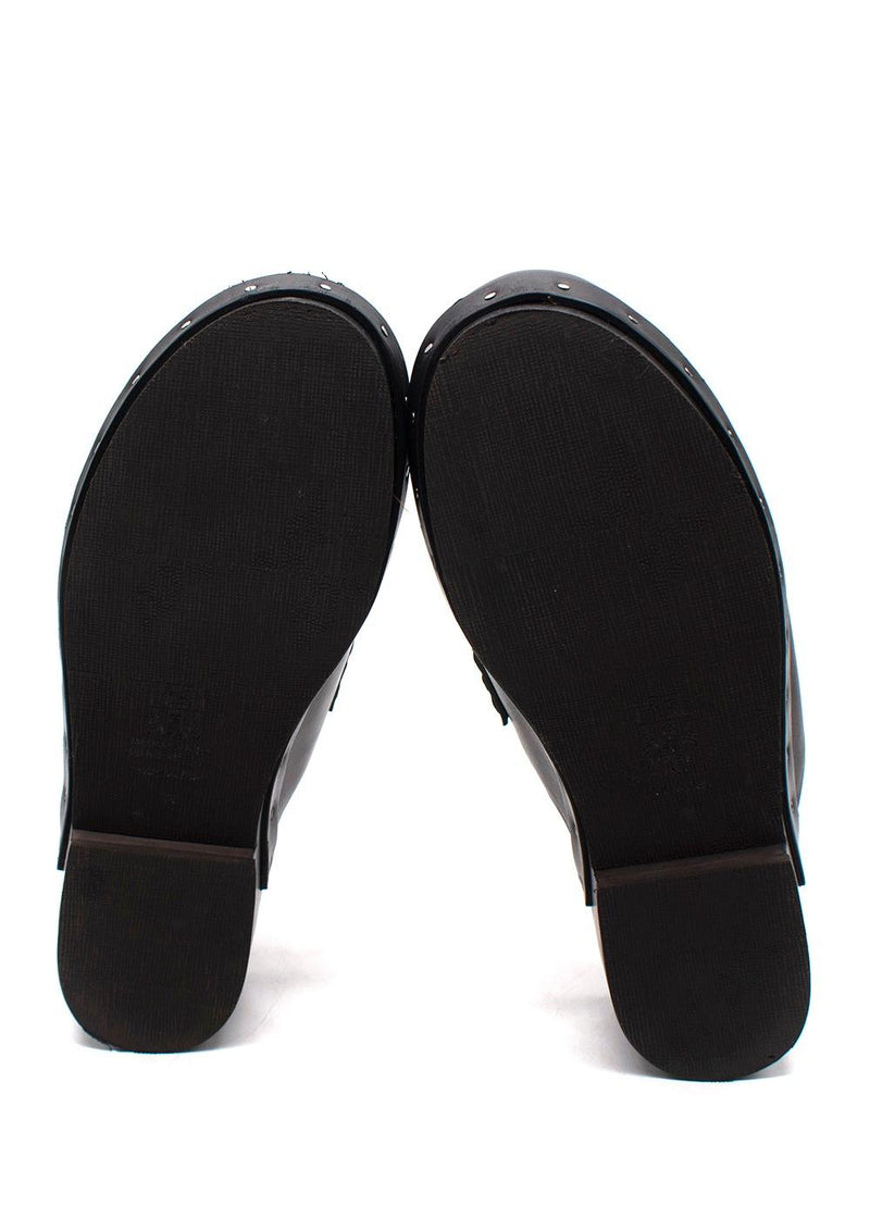Brunello Cucinelli Black Bead-Embellished Leather Clogs